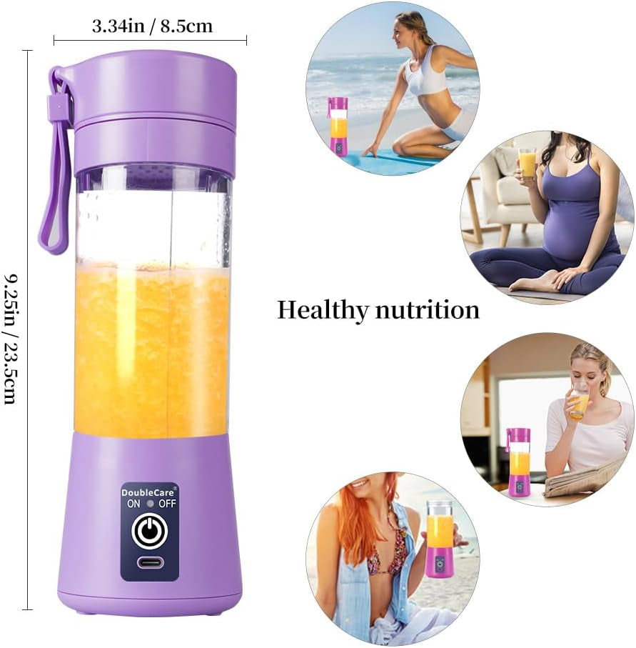 Portable Electric USB Blender Cup for Shakes and Smoothies, 380ml with Six Blades, Light Purple