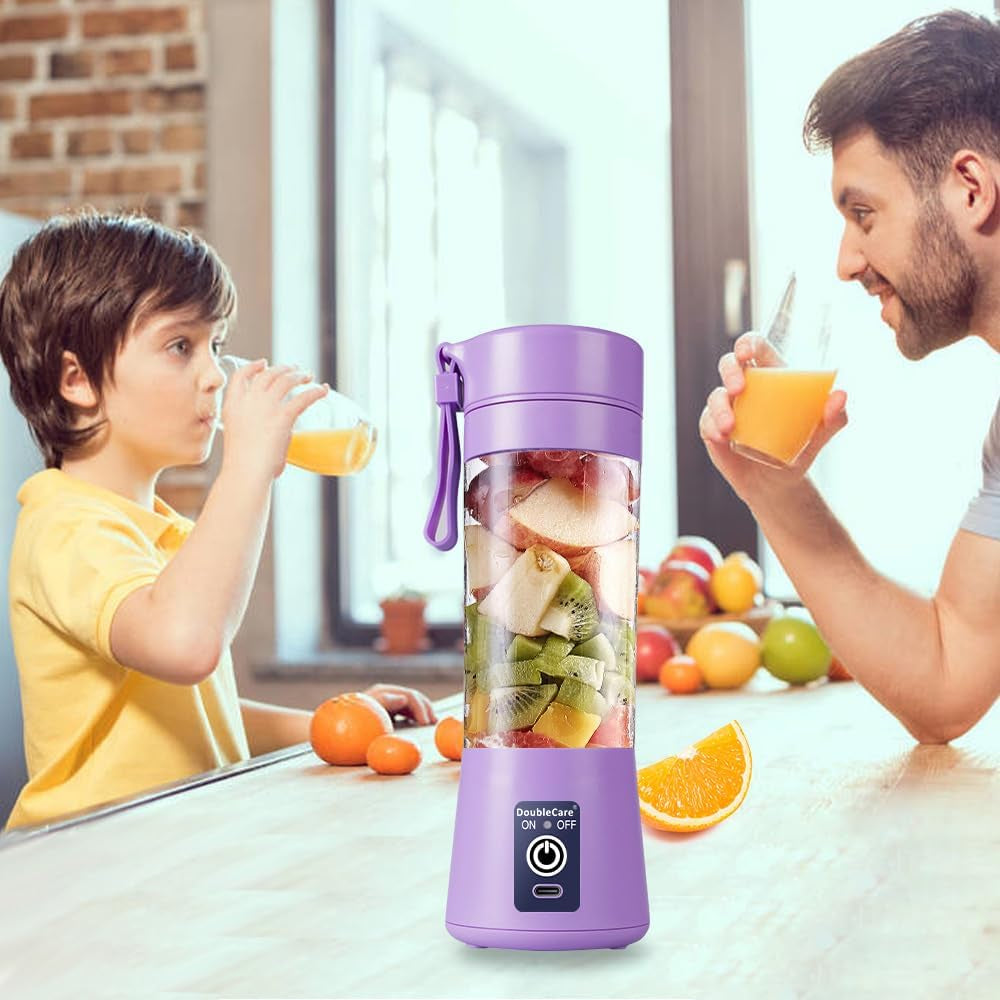 Portable Electric USB Blender Cup for Shakes and Smoothies, 380ml with Six Blades, Light Purple