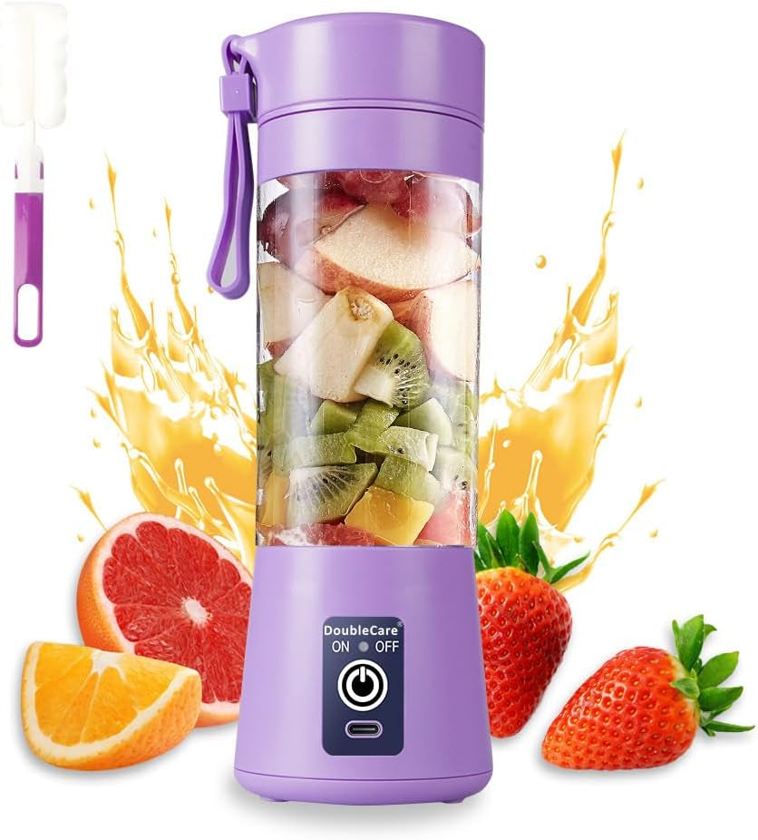 Portable Electric USB Blender Cup for Shakes and Smoothies, 380ml with Six Blades, Light Purple