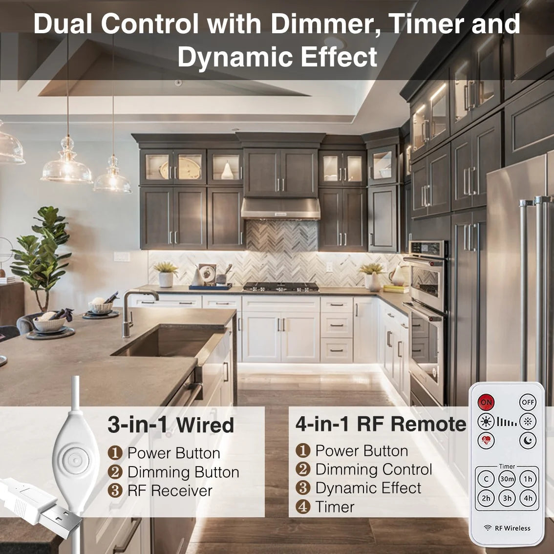under Cabinet Lights, LED Strip Lights with Remote Control, Dimmable for Closet, Shelf, TV Back, under Counter Lights for Kitchen, 26.3Ft,White