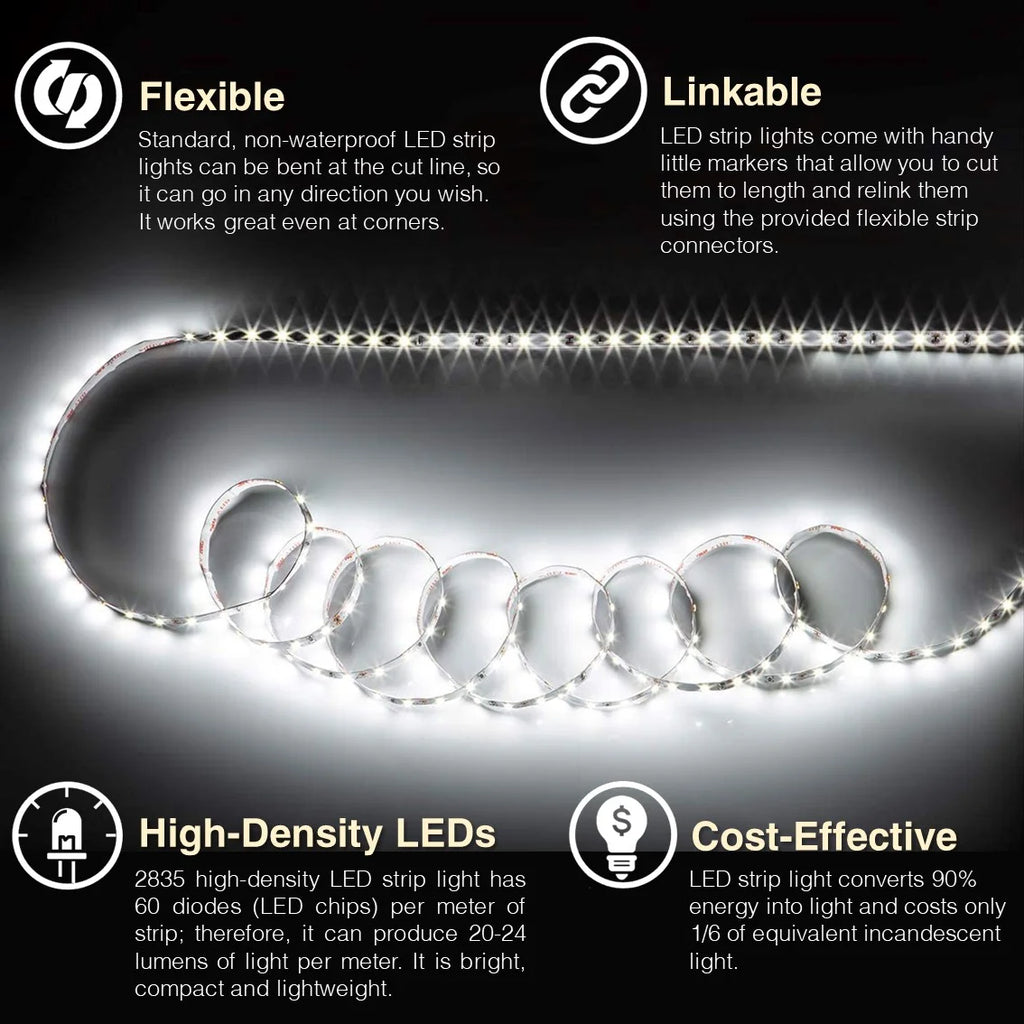 under Cabinet Lights, LED Strip Lights with Remote Control, Dimmable for Closet, Shelf, TV Back, under Counter Lights for Kitchen, 26.3Ft,White